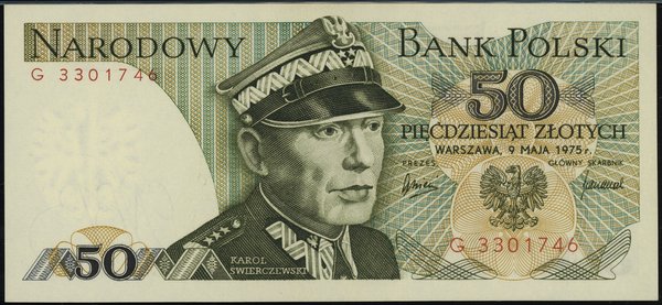 50 złotych, 9.05.1975; rzadsza seria G, numeracj