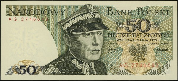 50 złotych, 9.05.1975; bardzo rzadka seria AG, n