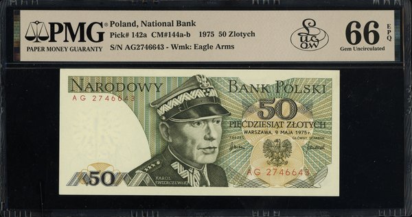 50 złotych, 9.05.1975; bardzo rzadka seria AG, n