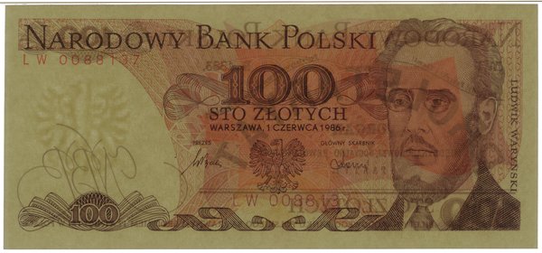 100 złotych, 1.06.1986