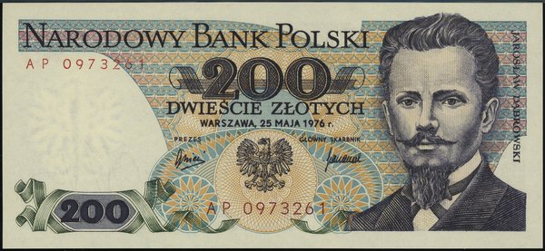 200 złotych, 25.05.1976; rzadka seria AP, numera