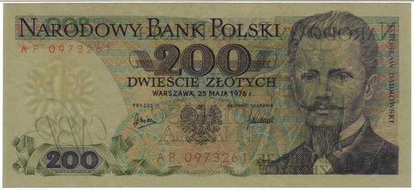 200 złotych, 25.05.1976; rzadka seria AP, numera