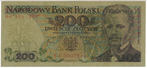 200 złotych, 1.06.1982; rzadsza seria BS, numera