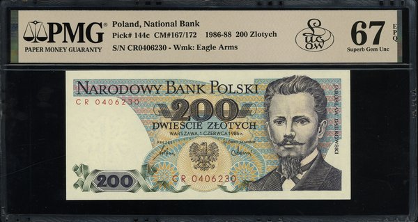 200 złotych, 1.06.1986; seria CR, numeracja 0406