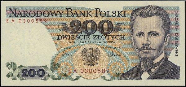 200 złotych, 1.06.1986; seria EA, numeracja 0300