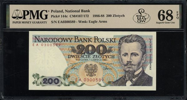 200 złotych, 1.06.1986; seria EA, numeracja 0300