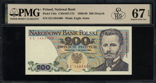 200 złotych, 1.12.1988; seria EE, numeracja 1484