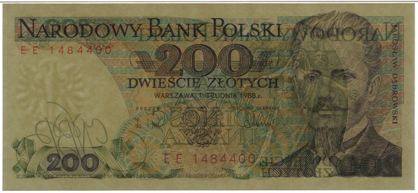 200 złotych, 1.12.1988; seria EE, numeracja 1484