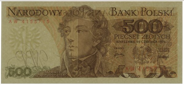 500 złotych, 15.06.1976; bardzo rzadka seria AW,