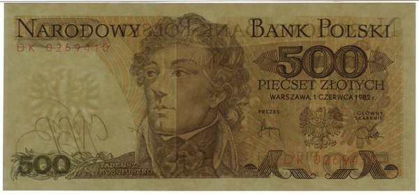 500 złotych, 1.06.1982; rzadsza seria DK, numera