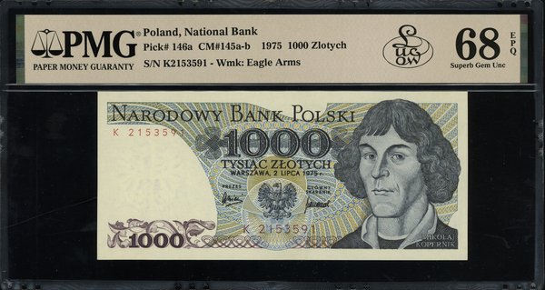 1.000 złotych, 2.07.1975; rzadka seria K, numera