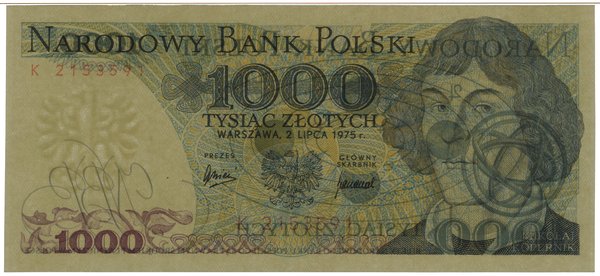 1.000 złotych, 2.07.1975; rzadka seria K, numera