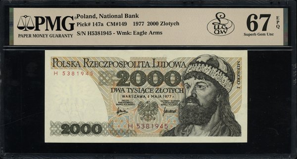 2.000 złotych, 1.05.1977; rzadka seria H, numera