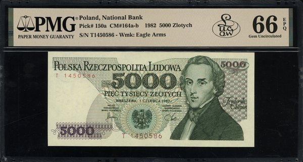 5.000 złotych, 1.06.1982; rzadka seria T, numera