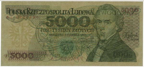 5.000 złotych, 1.06.1982; seria AL, numeracja 09