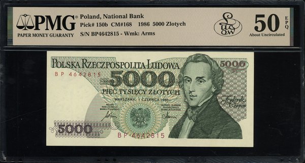 5.000 złotych, 1.06.1986; ekstremalnie rzadka se