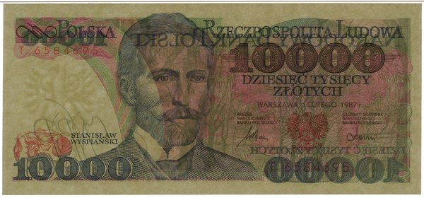 10.000 złotych, 1.02.1987; seria T, numeracja 65