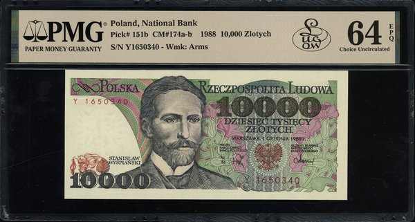 10.000 złotych, 1.12.1988; seria Y, numeracja 16