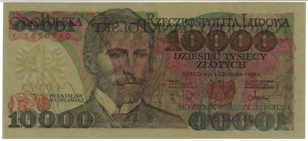 10.000 złotych, 1.12.1988; seria Y, numeracja 16