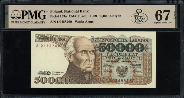 50.000 złotych, 1.12.1989; rzadka seria U, numer