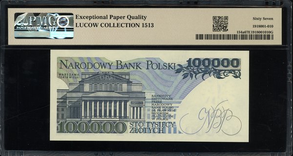 100.000 złotych, 1.02.1990; rzadka seria E, nume