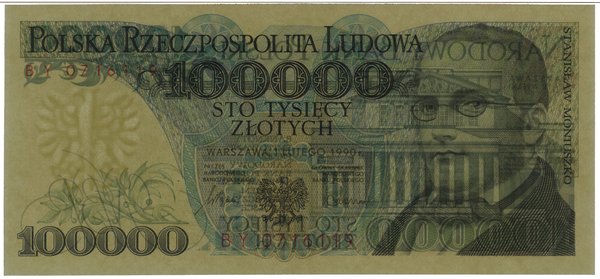 100.000 złotych, 1.02.1990; ekstremalnie rzadka 