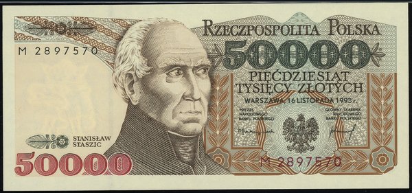 50.000 złotych, 16.11.1993; najrzadsza seria jed