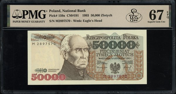 50.000 złotych, 16.11.1993; najrzadsza seria jed