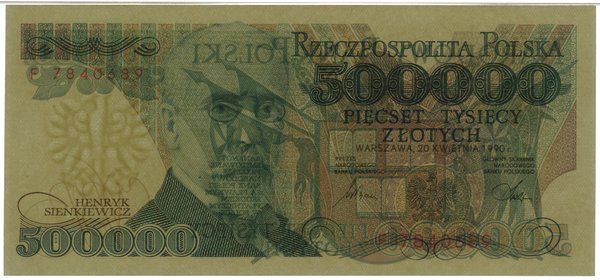 500.000 złotych, 20.04.1990; bardzo rzadka seria