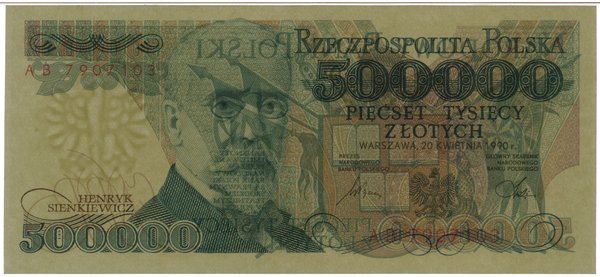 500.000 złotych, 20.04.1990; bardzo rzadka seria