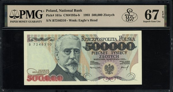 500.000 złotych, 16.11.1993; rzadka seria B, num