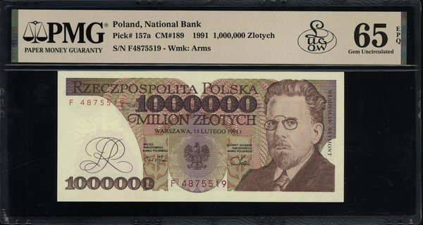 1.000.000 złotych, 15.02.1991; rzadka seria F, n