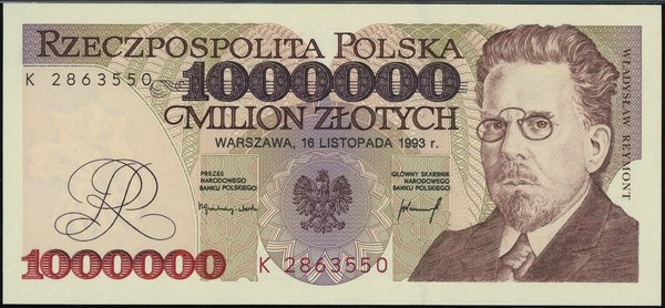 1.000.000 złotych, 16.11.1993; rzadka seria K, n