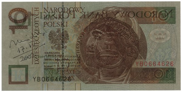 10 złotych, 25.03.1994; seria YB, numeracja 0664