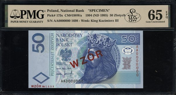 50 złotych, 25.03.1994; seria AA, numeracja 0000