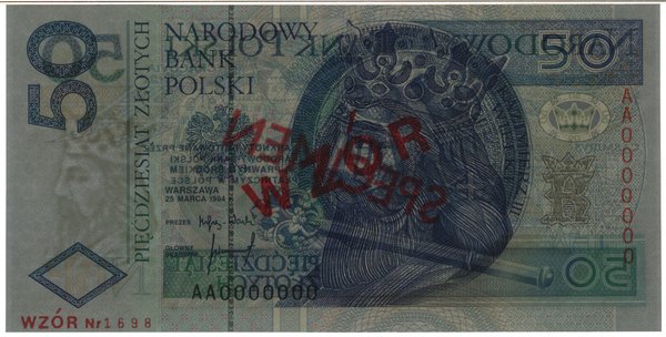 50 złotych, 25.03.1994; seria AA, numeracja 0000