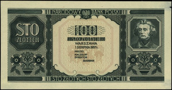 100 złotych, 1.08.1957; bez oznaczenia serii, je