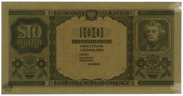 100 złotych, 1.08.1957; bez oznaczenia serii, je