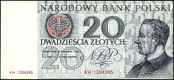 20 złotych, 2.01.1965; seria KH, numeracja 12043