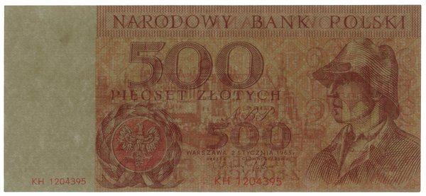 500 złotych, 2.01.1965; seria KH, numeracja 1204