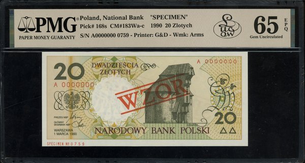 20 złotych, 1.03.1990; seria A, numeracja 000000