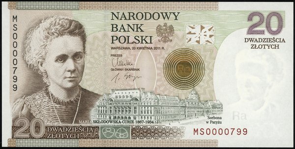 20 złotych, 20.04.2011; Maria Skłodowska-Curie –