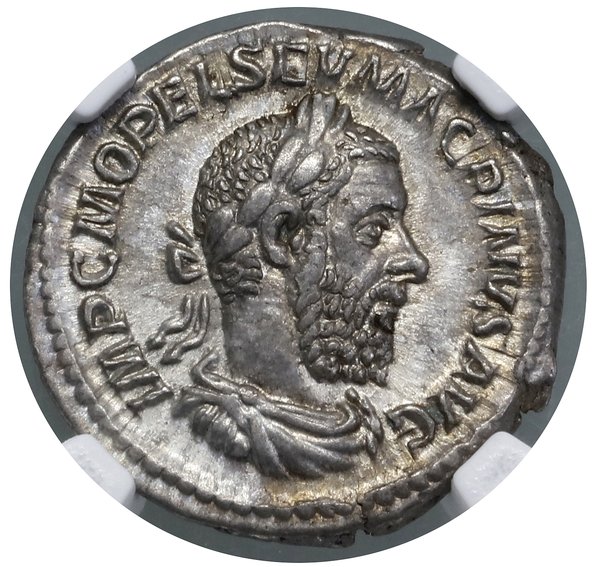 Denar, (217–218), Rzym; Aw: Popiersie cesarza w 