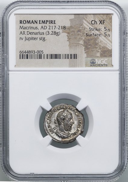 Denar, (217–218), Rzym; Aw: Popiersie cesarza w 