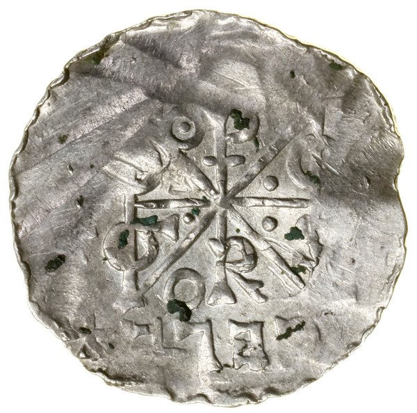 Denar, (1046–1056); Aw: Władca siedzący na wpros