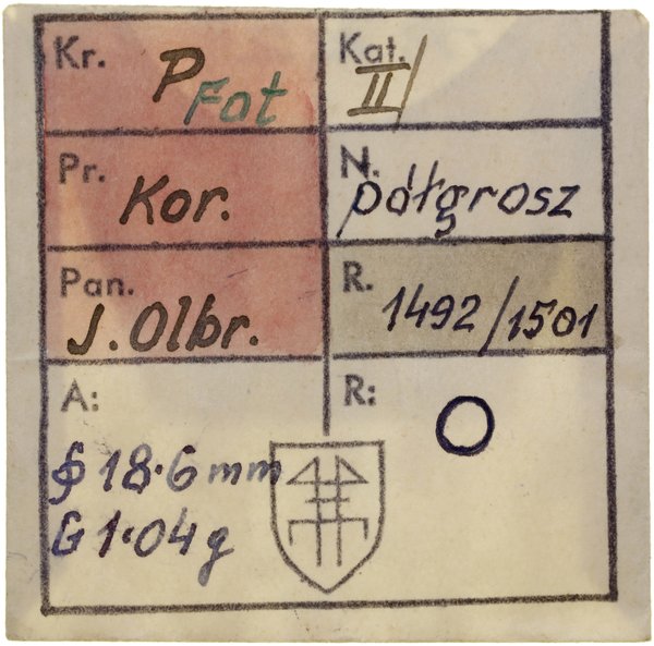 Półgrosz, (1499–1501), Kraków; Aw: Orzeł, + MONE