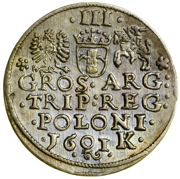 Trojak, 1601, Kraków; popiersie króla w lewo; Ig