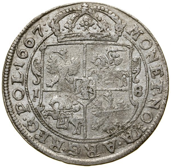 Ort, 1667 TLB, Bydgoszcz; herb Ślepowron pod pop