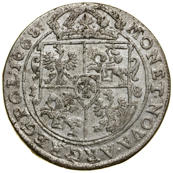 Ort, 1668 TLB, Bydgoszcz; herb Ślepowron pod pop