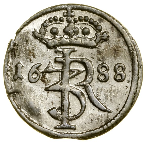 Szeląg, 1688, Gdańsk; CNG 370, Kop. 7686 (R3), K